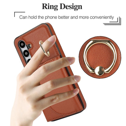 For Samsung Galaxy S25+ 5G Ring Holder Card Bag Skin Feel Phone Case(Brown) - Galaxy S25+ 5G Cases by buy2fix | Online Shopping UK | buy2fix