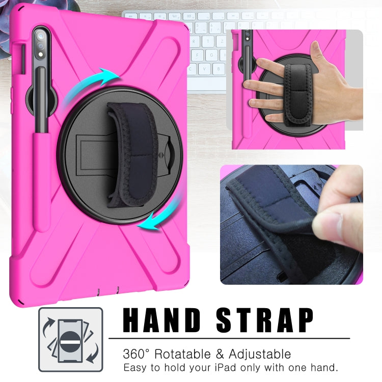 For Samsung Galaxy Tab S9 / Galaxy Tab S8 / Galaxy Tab S7 (2020) T870 Shockproof Colorful Silicone + PC Protective Case with Holder & Shoulder Strap & Hand Strap & Pen Slot(Rose Red) - Galaxy Tab S8 Cases by buy2fix | Online Shopping UK | buy2fix