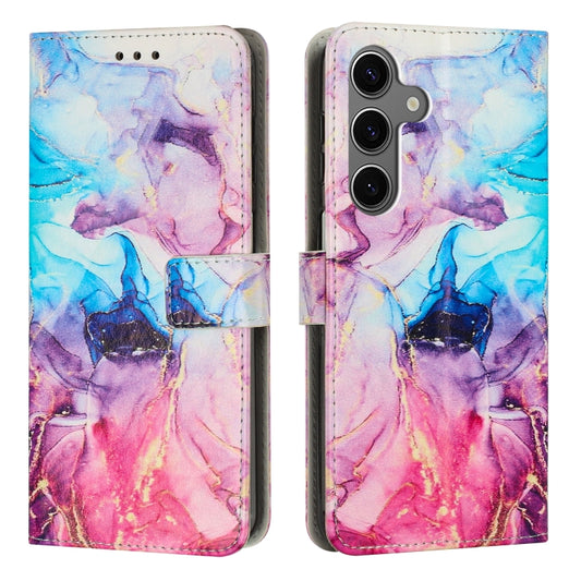 For Samsung Galaxy S25 5G Painted Marble Pattern Leather Phone Case(Pink Purple) - Galaxy S25 5G Cases by buy2fix | Online Shopping UK | buy2fix