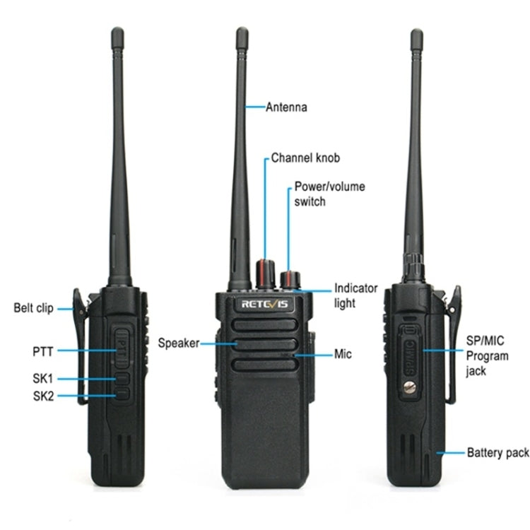 RETEVIS RT29 10W VHF136-174 MHz 16CHS Two Way Radio Handheld Walkie Talkie, EU Plug(Black) - Handheld Walkie Talkie by RETEVIS | Online Shopping UK | buy2fix