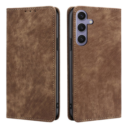 For Samsung Galaxy S25+ 5G RFID Anti-theft Brush Magnetic Leather Phone Case(Brown) - Galaxy S25+ 5G Cases by buy2fix | Online Shopping UK | buy2fix