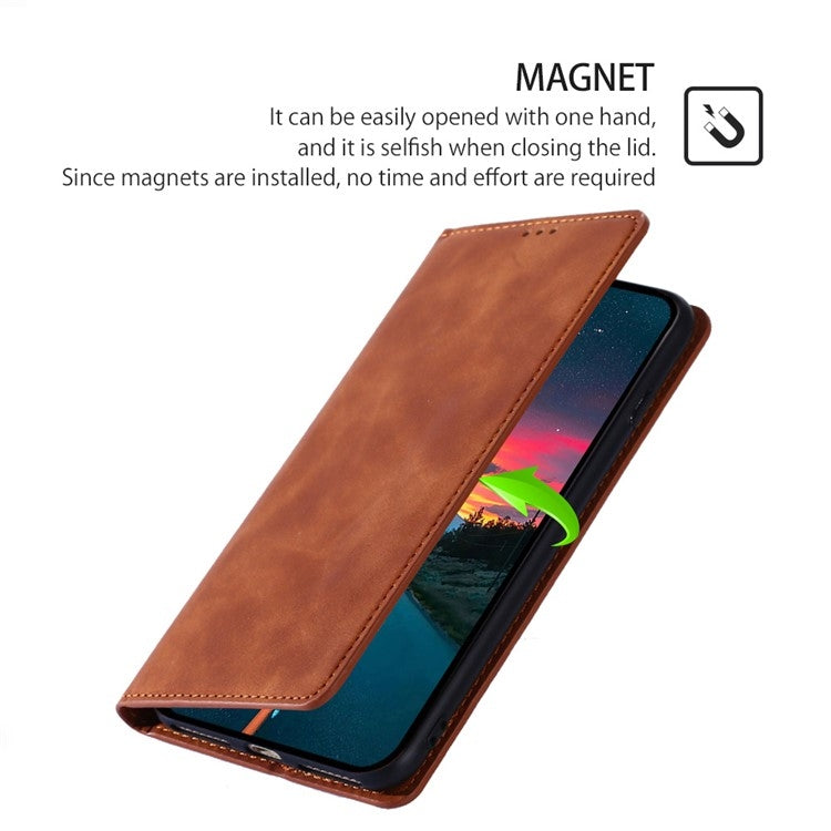 For Samsung Galaxy S25 5G Skin Feel Magnetic Leather Phone Case(Light Brown) - Galaxy S25 5G Cases by buy2fix | Online Shopping UK | buy2fix