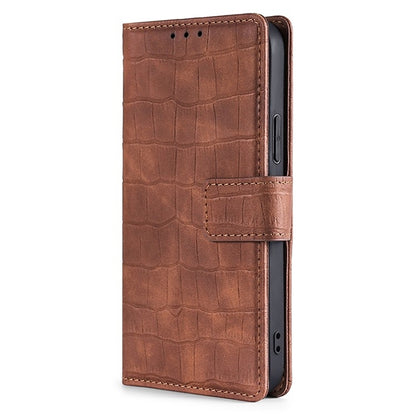 For Samsung Galaxy S25 5G Skin Feel Crocodile Magnetic Clasp Leather Phone Case(Brown) - Galaxy S25 5G Cases by buy2fix | Online Shopping UK | buy2fix