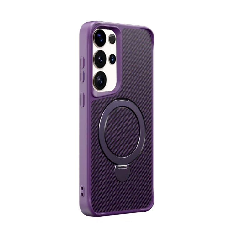 For Samsung Galaxy S25 Ultra 5G Carbon Fiber Texture 360 MagSafe Holder Phone Case(Purple) - Galaxy S25 Ultra 5G Cases by buy2fix | Online Shopping UK | buy2fix