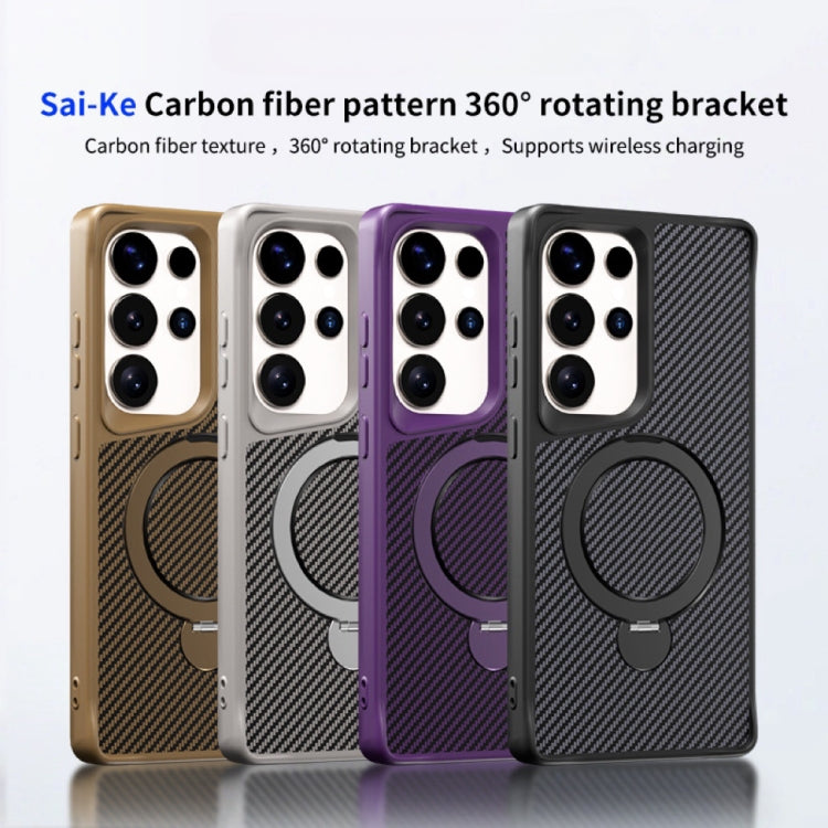 For Samsung Galaxy S25 / S24 5G Carbon Fiber Texture 360 MagSafe Holder Phone Case(Purple) - Galaxy S25 5G Cases by buy2fix | Online Shopping UK | buy2fix