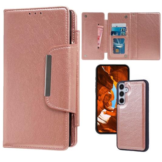 For Samsung Galaxy S25 5G Multifunctional 7-Card Wallet Leather Phone Case(Rose Gold) - Galaxy S25 5G Cases by buy2fix | Online Shopping UK | buy2fix