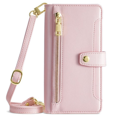 For Samsung Galaxy S25+ 5G Sheep Texture Cross-body Zipper Wallet Leather Phone Case(Pink) - Galaxy S25+ 5G Cases by buy2fix | Online Shopping UK | buy2fix