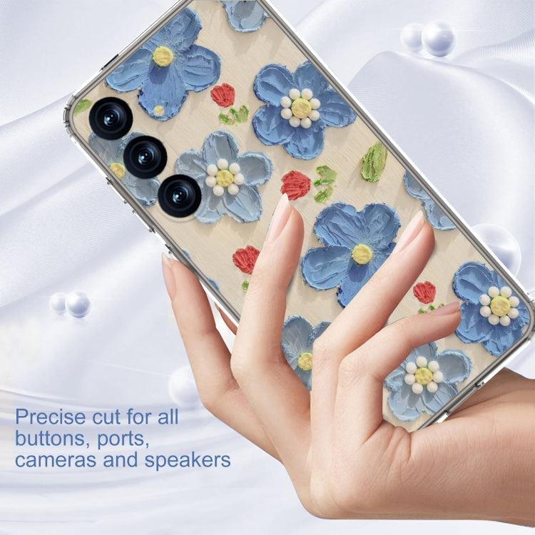 For Samsung Galaxy S25 5G IMD Double Piece Simple Fresh Shockproof Phone Case(Blue Flower) - Galaxy S25 5G Cases by buy2fix | Online Shopping UK | buy2fix