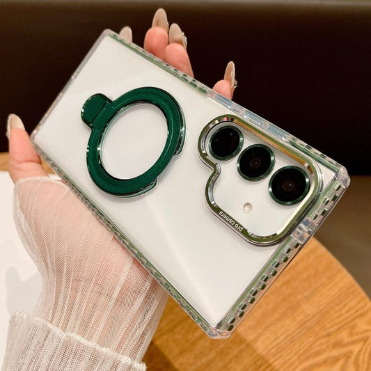 For Samsung Galaxy S25 5G Transparent MagSafe Holder Phone Case with Lens Film(Green) - Galaxy S25 5G Cases by buy2fix | Online Shopping UK | buy2fix