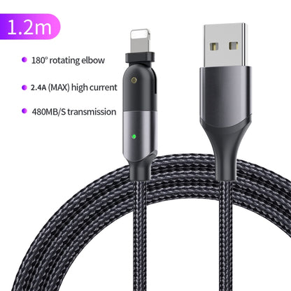 FXCL-WY0G 2.4A USB to 8 Pin 180 Degree Rotating Elbow Charging Cable, Length:1.2m(Grey) - Normal Style Cable by buy2fix | Online Shopping UK | buy2fix