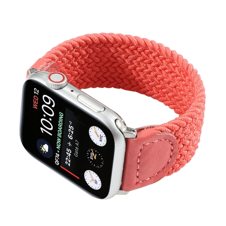 Nylon + Leather Braided Watch Band For Apple Watch Ultra 49mm&Watch Ultra 2 49mm / Series 9&8&7 45mm / SE 3&SE 2&6&SE&5&4 44mm / 3&2&1 42mm, Size:S(Rose Red) - Watch Bands by buy2fix | Online Shopping UK | buy2fix