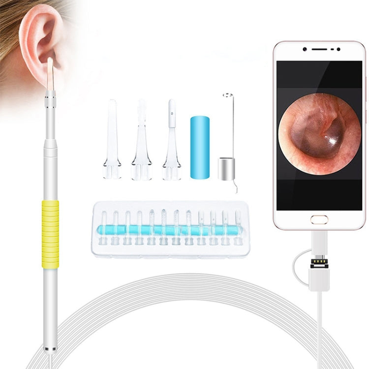i95 3 in 1 USB Ear Scope Inspection HD 0.3MP Camera Visual Ear Spoon for OTG Android Phones & PC & MacBook, 1.75m Length Cable (Yellow + White) - Ear Care Tools by buy2fix | Online Shopping UK | buy2fix