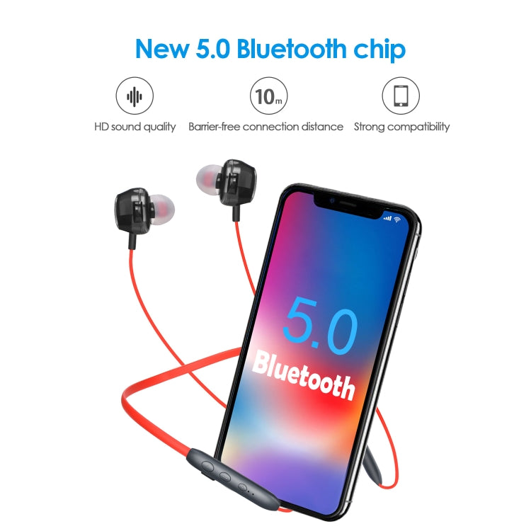 BH-I37 Bluetooth 5.0 Wire-controlled Bluetooth Earphone Built-in High-fidelity Microphone, Support Call (Red) - Bluetooth Earphone by buy2fix | Online Shopping UK | buy2fix