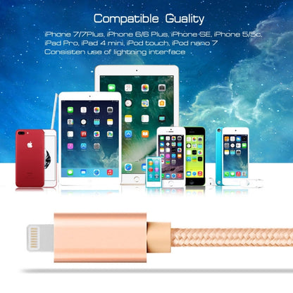 1m 3A Woven Style Metal Head 8 Pin to USB Data / Charger Cable(Gold) - Normal Style Cable by buy2fix | Online Shopping UK | buy2fix