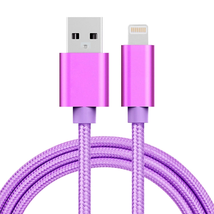 1m 3A Woven Style Metal Head 8 Pin to USB Data / Charger Cable(Purple) - Normal Style Cable by buy2fix | Online Shopping UK | buy2fix