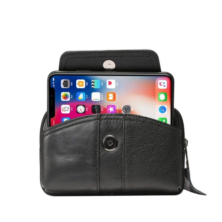 5.2 inch and Below Universal Genuine Leather Men Horizontal Style Case Waist Bag with Belt Hole, For iPhone, Samsung, Sony, Huawei, Meizu, Lenovo, ASUS, Oneplus, Xiaomi, Cubot, Ulefone, Letv, DOOGEE, Vkworld, and other(Black) - More iPhone Cases by buy2fix | Online Shopping UK | buy2fix