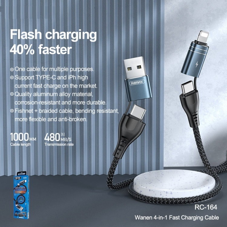 REMAX RC-164 4 in 1 USB + USB-C / Type-C to 8 Pin + USB-C / Type-C Fast Charging Data Cable, Cable Length: 1m(Black) - Multifunction Cable by REMAX | Online Shopping UK | buy2fix