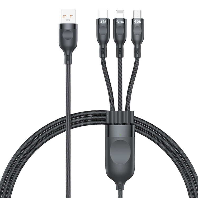 ADC-66 5A 66W 3 in 1 USB to 8 Pin + Micro USB + USB-C / Type-C Fast Charging Braided Data Cable, Cable Length: 1.2m - Multifunction Cable by buy2fix | Online Shopping UK | buy2fix