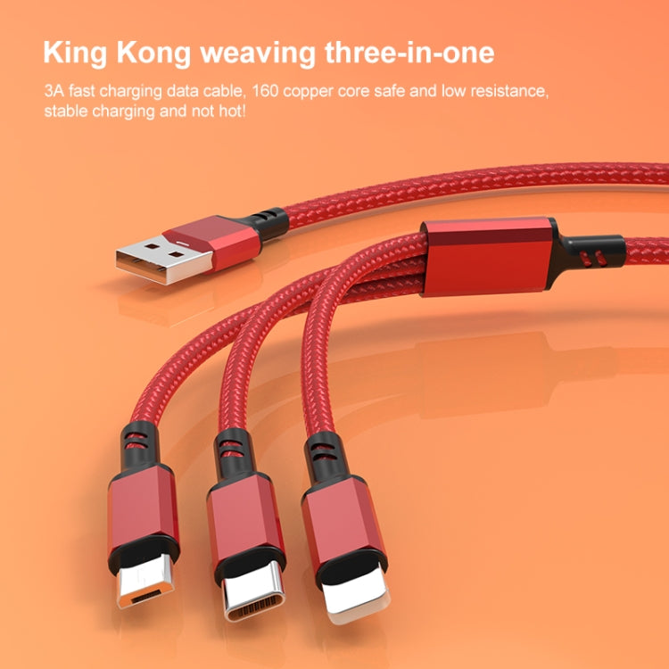 Orange Plug 3A 3 in 1 USB to Type-C / 8 Pin / Micro USB Fast Charging Cable, Cable Length: 1.2m(Silver) - Multifunction Cable by buy2fix | Online Shopping UK | buy2fix