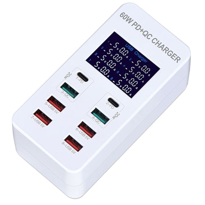 A8T 60W 8 Ports USB + QC3.0 + PD Type-C Smart Charging Station with Digital Display AC100-240V, EU Plug - Multifunction Charger by buy2fix | Online Shopping UK | buy2fix