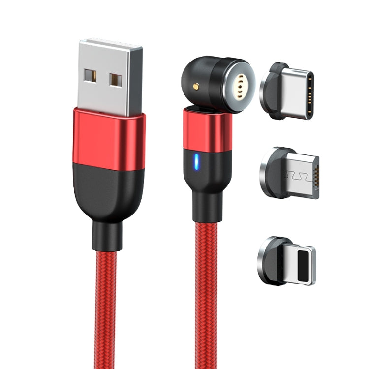 2m 3A Output 3 in 1 USB to 8 Pin + USB-C / Type-C + Micro USB 540 Degree Rotating Magnetic Data Sync Charging Cable(Red) - Charging Cable & Head by buy2fix | Online Shopping UK | buy2fix