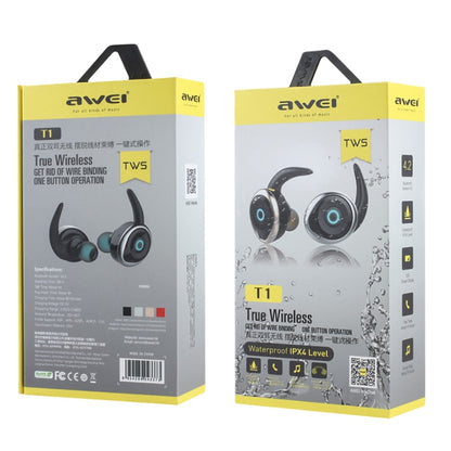 AWEI T1 Sports Headset IPX4 Waterproof Wireless Bluetooth V4.2 Stereo Earphone, Support TWS(Gold) - TWS Earphone by awei | Online Shopping UK | buy2fix