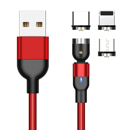 2m 2A Output 3 in 1 USB to 8 Pin + USB-C / Type-C + Micro USB Nylon Braided Rotate Magnetic Charging Cable (Red) - Charging Cable & Head by buy2fix | Online Shopping UK | buy2fix