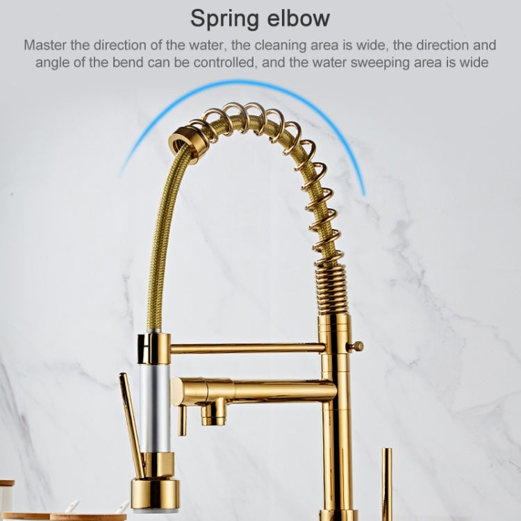 Copper Pull Type Large Spring Double Outlet Kitchen Sink Hot Cold Faucet - Faucets & Accessories by buy2fix | Online Shopping UK | buy2fix