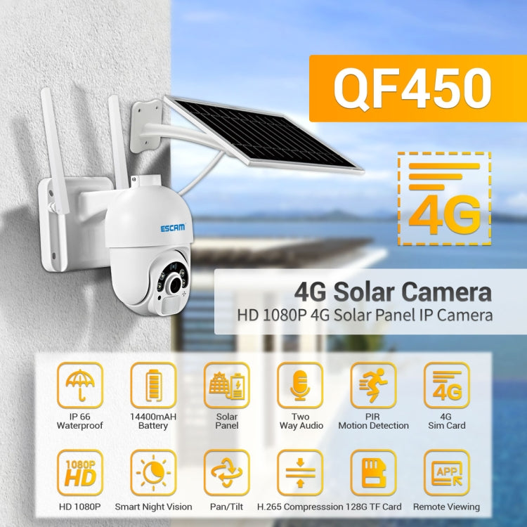 ESCAM QF450 HD 1080P 4G AU Version Solar Powered IP Camera with 64G Memory, Support Two-way Audio & PIR Motion Detection & Night Vision & TF Card - Dome Camera by ESCAM | Online Shopping UK | buy2fix