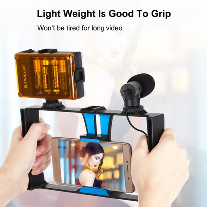 PULUZ 4 in 1 Vlogging Live Broadcast LED Selfie Light Smartphone Video Rig Kits with Microphone + Tripod Mount + Cold Shoe Tripod Head for iPhone, Galaxy, Huawei, Xiaomi, HTC, LG, Google, and Other Smartphones(Blue) - Camera Cage by PULUZ | Online Shopping UK | buy2fix