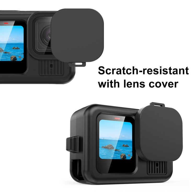 For GoPro HERO13 Black PULUZ Silicone Protective Case Cover with Wrist Strap & Lens Cover (Black) - Silicone Cases by PULUZ | Online Shopping UK | buy2fix