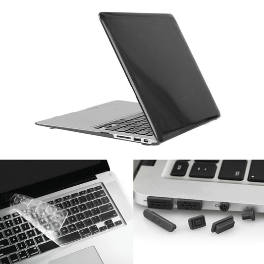 ENKAY for Macbook Air 13.3 inch (US Version) / A1369 / A1466 Hat-Prince 3 in 1 Crystal Hard Shell Plastic Protective Case with Keyboard Guard & Port Dust Plug(Black) - MacBook Air Cases by ENKAY | Online Shopping UK | buy2fix