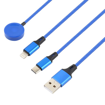 For iPhone / Apple Watch 3 In 1 8 Pin + Type-C / USB-C + Magnetic Charging Base Multi-function Charging Cable, Length: 1m(Blue) - Multifunction Cable by buy2fix | Online Shopping UK | buy2fix