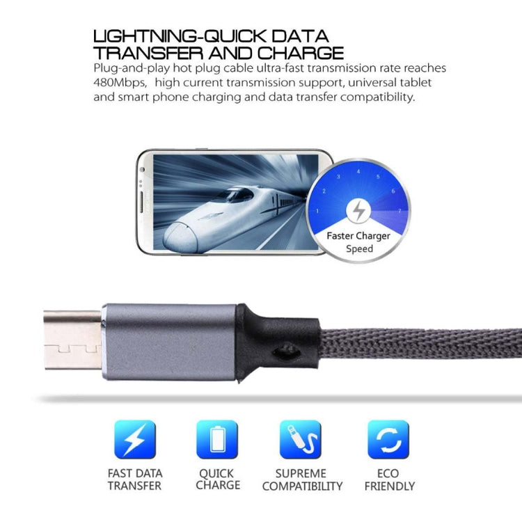 1m 2A Output USB to USB-C / Type-C Nylon Weave Style Data Sync Charging Cable(Grey) - USB-C & Type-C Cable by buy2fix | Online Shopping UK | buy2fix