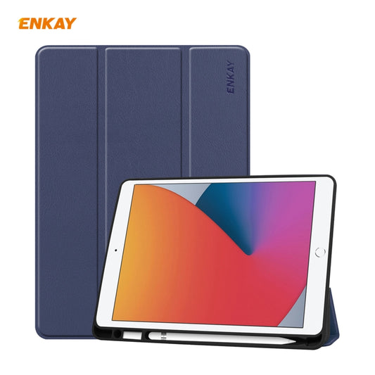 For iPad 10.2 2021 / 2020 / 2019 ENKAY ENK-8016 PU Leather + TPU Smart Case with Pen Slot(Dark Blue) - iPad 10.2 Cases by ENKAY | Online Shopping UK | buy2fix