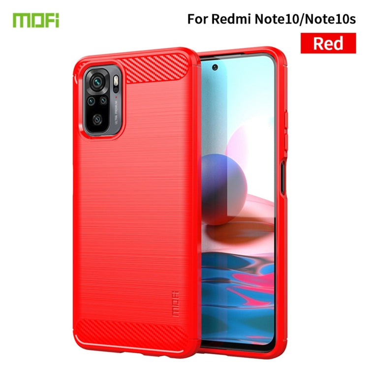 For Xiaomi Redmi Note 10 / Note 10S MOFI Gentleness Series Brushed Texture Carbon Fiber Soft TPU Case(Red) - Xiaomi Cases by MOFI | Online Shopping UK | buy2fix