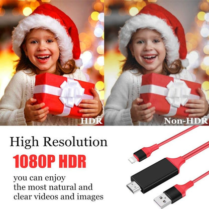 2m 1080P 8 Pin to HDMI Adapter Cable, Compatible with iPhone to HDMI Adapter(Red) - Video & Audio Cable by buy2fix | Online Shopping UK | buy2fix