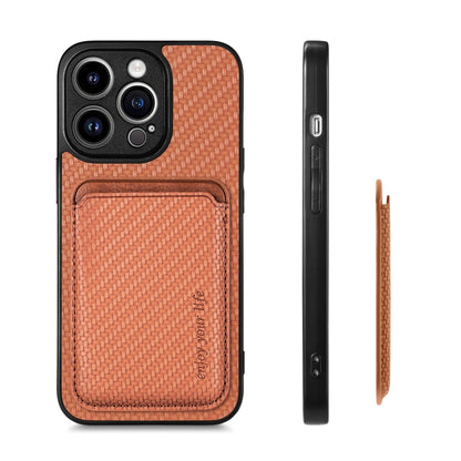 For iPhone 13 Pro Max Carbon Fiber Leather Card Magsafe Magnetic Phone Case(Brown) - iPhone 13 Pro Max Cases by buy2fix | Online Shopping UK | buy2fix