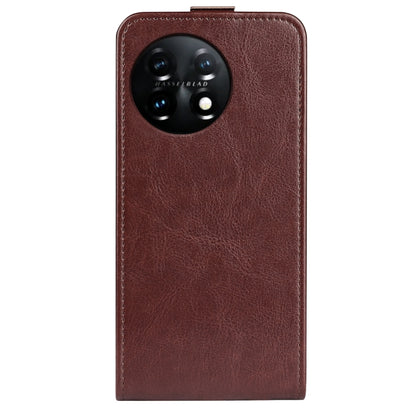 For OnePlus 11 R64 Texture Vertical Flip Leather Phone Case(Brown) - OnePlus Cases by buy2fix | Online Shopping UK | buy2fix