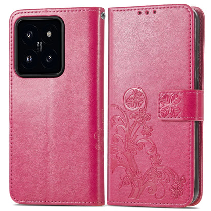 For Xiaomi 14 Pro Four-leaf Clasp Embossed Leather Phone Case(Magenta) - 14 Pro Cases by buy2fix | Online Shopping UK | buy2fix