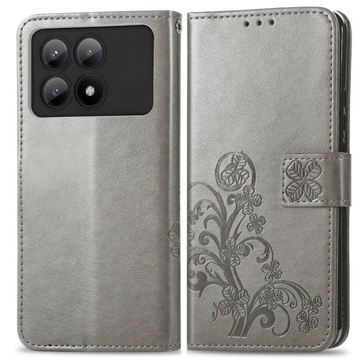 For Xiaomi Redmi K70E Four-leaf Clasp Embossed Leather Phone Case(Gray) - K70E Cases by buy2fix | Online Shopping UK | buy2fix