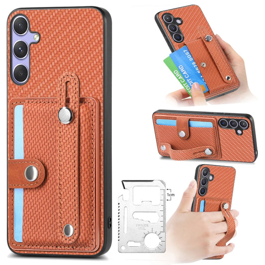 For Samsung Galaxy S25+ 5G Wristband Kickstand Wallet Back Phone Case with Tool Knife(Brown) - Galaxy S25+ 5G Cases by buy2fix | Online Shopping UK | buy2fix