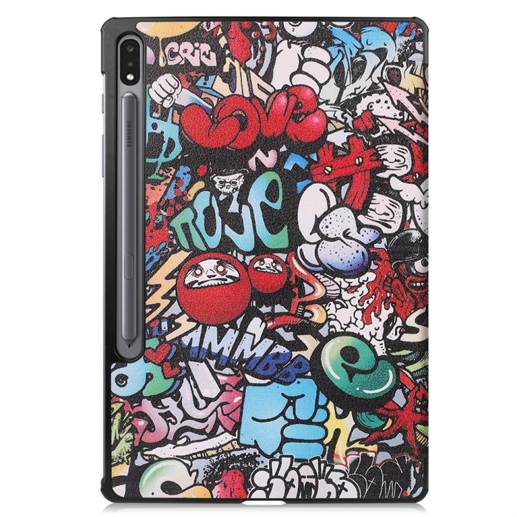 For Samsung Galaxy Tab S9+ JUNSUNMAY Custer Painted 3-Fold Stand Leather Smart Tablet Case(Graffiti) - Galaxy Tab S9+ Cases by JUNSUNMAY | Online Shopping UK | buy2fix