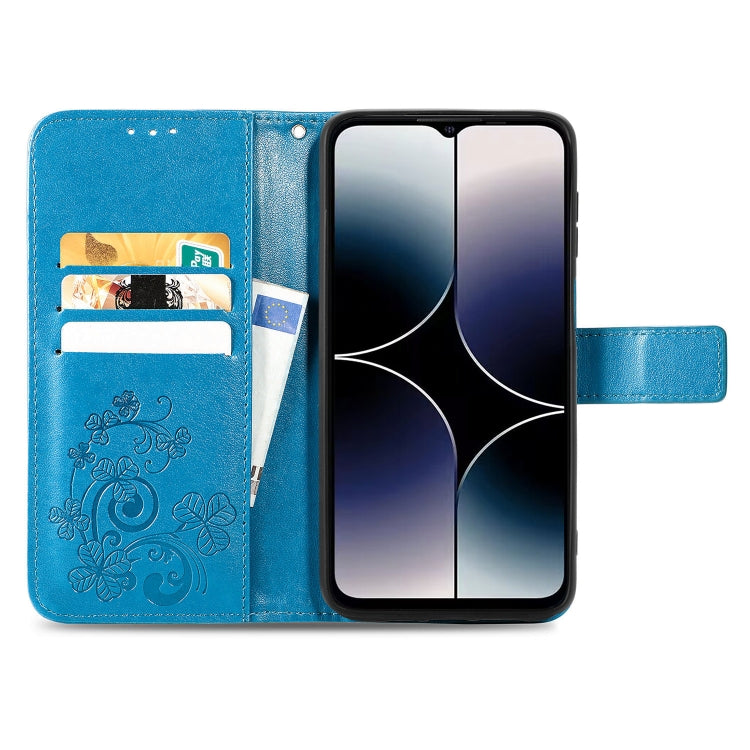 For Ulefone Note 16 Pro Four-leaf Clasp Embossed Buckle Leather Phone Case(Blue) - Ulefone Cases by buy2fix | Online Shopping UK | buy2fix