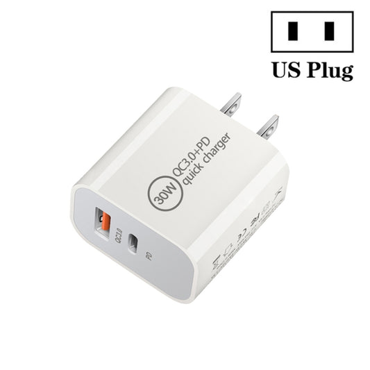 PD30W USB-C / Type-C + QC3.0 USB Dual Port Charger, Plug Size:US Plug - USB Charger by buy2fix | Online Shopping UK | buy2fix