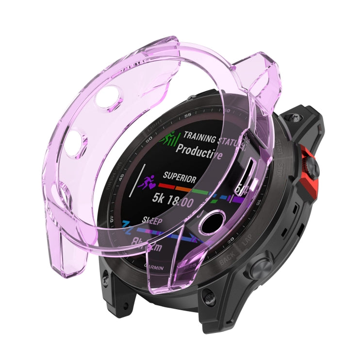 For Garmin Fenix 7X Pro Half-Package TPU Watch Protective Case(Transparent Purple) - Watch Cases by buy2fix | Online Shopping UK | buy2fix