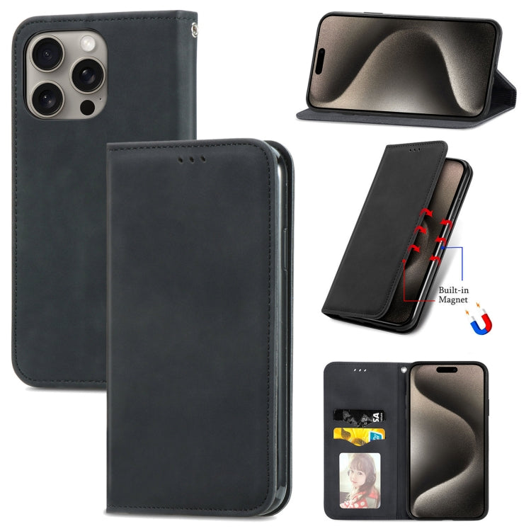 For iPhone 16 Pro Max Retro Skin Feel Magnetic Flip Leather Phone Case(Black) - iPhone 16 Pro Max Cases by buy2fix | Online Shopping UK | buy2fix