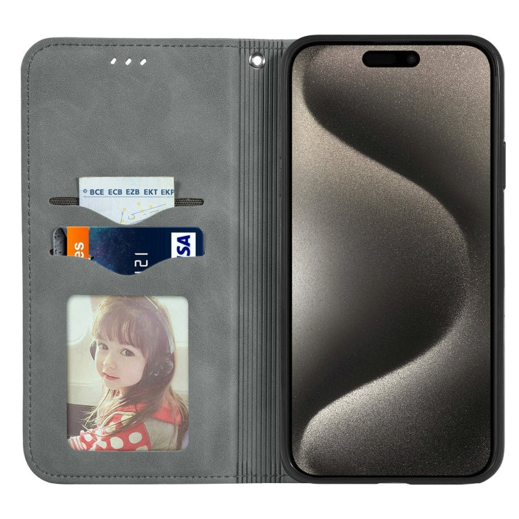 For iPhone 16 Pro Retro Skin Feel Magnetic Flip Leather Phone Case(Gray) - iPhone 16 Pro Cases by buy2fix | Online Shopping UK | buy2fix