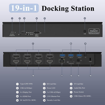 Wavlink UG69PD8 100W PD 18 in 1 Type-C Dock Compatible Type-C Universal Docking Station, Plug:EU Plug - USB HUB by WAVLINK | Online Shopping UK | buy2fix