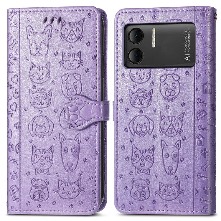 For DOOGEE X98 Pro / X98 Cat and Dog Embossed Leather Phone Case(Purple) - Doogee Cases by buy2fix | Online Shopping UK | buy2fix